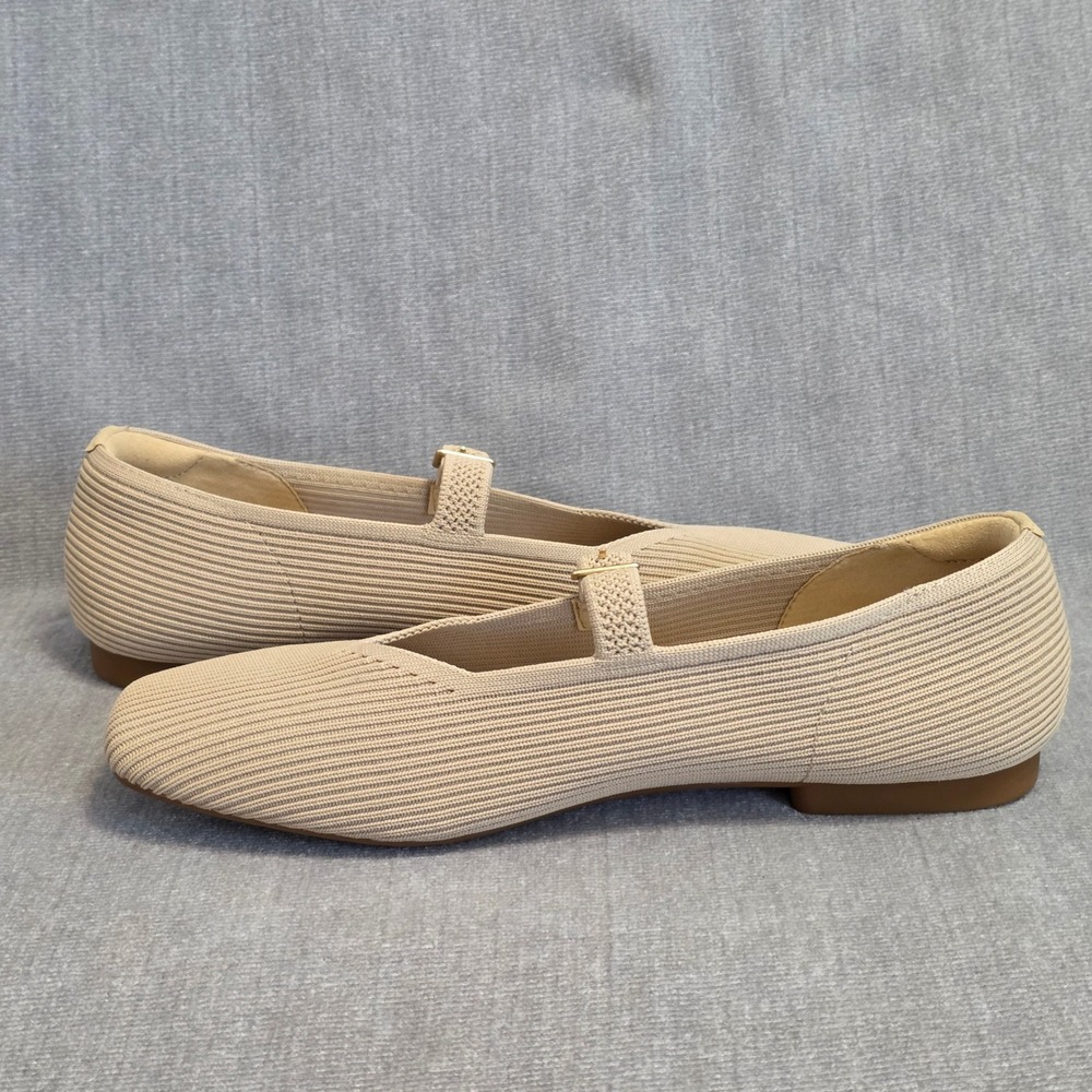 Vivaia Margot Square Toe Mary Jane Flats Women 9-9.5 Almond Beige Ribbed Knit - Picture 6 of 9